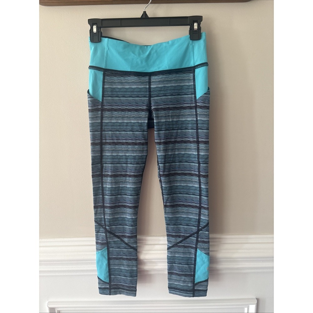 Lululemon‎ Pace Rival Crop Leggings 4 Space Dye Twist Naval Peacock Blue Striped